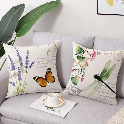 Vista 4 de Juego de 4 fundas impermeables para cojín de primavera, uso al aire libre, de 18 x 18 pulgadas, con diseño de mariposa, libélula, mariquita y abeja