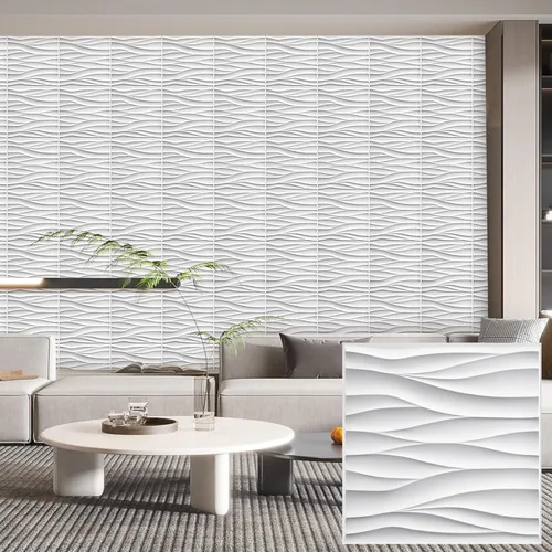 Vista 13 de Heikki Paquete de 30 paneles de pared 3D para decoración de pared interior, paneles de pared con textura de flores de PVC para sala de estar Negro-YJ