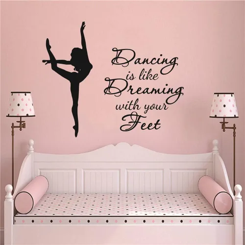 Vista 6 de Calcomanía de pared de bailarina de ballet para habitación de niña, Dancing is Like Dreaming with Your Feet Dance Wall Sticker Wall Wall Wall Negro