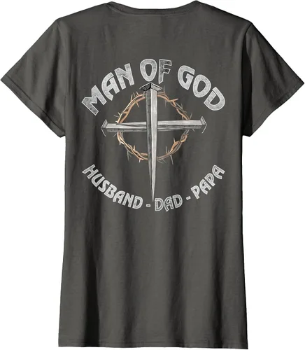 Vista 7 de Man of God Husband Dad Papa Christian Fathers Day (On Back) T-Shirt Asphalt Grey
