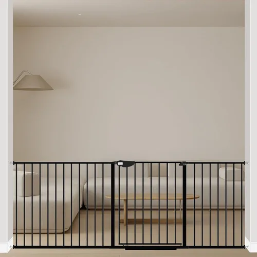 Vista 12 de WAOWAO Triple Lock 49.21-66.54 pulgadas, puerta para bebé extra ancha montada a presión, de paso con bisagra, cierre automático, seguridad de metal