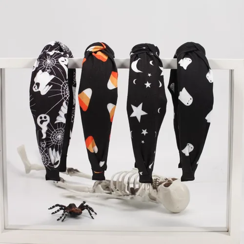 Vista 5 de Ardorchid Diademas de Halloween para mujeres y niñas, esqueleto fantasma, calabaza, telaraña, estrella negra, luna, bandas para el pelo