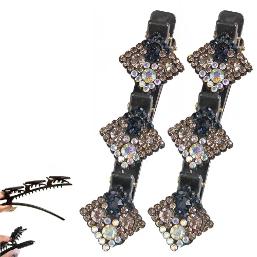 Vista 17 de Pinzas de pelo trenzadas para mujeres y niñas, 2025 nuevas pinzas de pelo con piedras de cristal brillantes, pinzas cortas de pico de pato