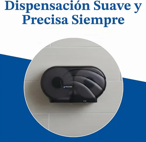 Vista 7 de San Jamar - Dispensador de pañuelos de baño individual de 9 pulgadas, soporte de papel de baño jumbo para baño, sistema infinito, perla negra, 12 x