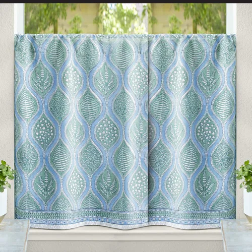 Vista 15 de Cortinas de algodón de media cocina para ventanas pequeñas, baño y café, estampado a mano en bloque, velo de novia blanco, diseño bohemio moderno