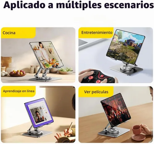 Vista 7 de Soporte para iPad, soporte para tableta con base giratoria gruesa de 360°, soporte de aluminio ajustable de doble varilla para todas las superficies