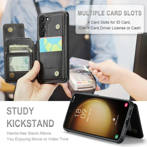 Vista 7 de Vinich - Funda tipo cartera para Samsung Galaxy S23 con tarjetero, color negro Ranuras de crédito con bloqueo RFID, soporte para teléfono a prueba