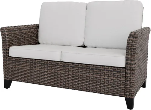 Vista 9 de EAGLE PEAK Ocean Vista - Sofá de mimbre para patio al aire libre, cojines profundos, muebles de ratán resistentes a la intemperie, sofá biplaza