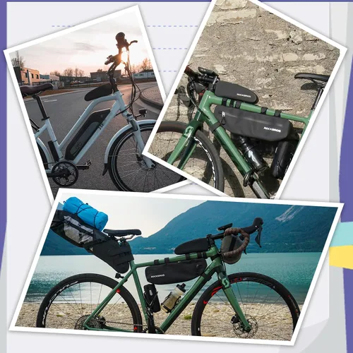 Vista 7 de ROCKBROS - Bolsa de tubo superior para bicicleta, 100% impermeable, bolsa para marco frontal de bicicleta, bolsa de accesorios de bicicleta para MTB