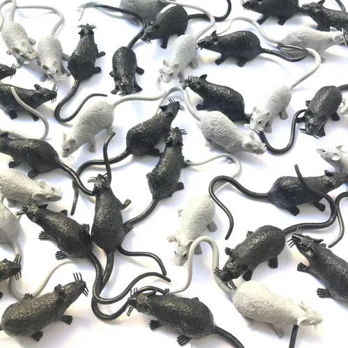 Vista 4 de 80 piezas de mini ratones simulados de ratón, ratones de plástico, ratones falsos, ratones falsos, para fiesta de broma de Halloween, regalos