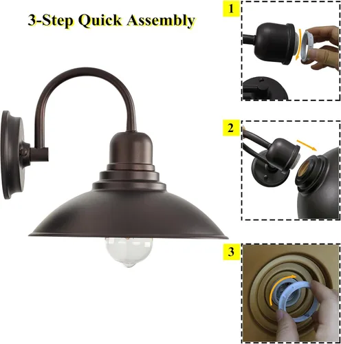 Vista 5 de Luz de Granero de Cuello de Ganso de Bronce Rústica Estilo Granja, Iluminación de Tocador de Cabaña Interior con Casquillo Base E26, Aplique