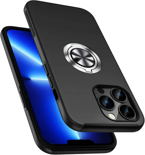Vista 8 de Funda a prueba de golpes para iPhone 13 de 6.1 pulgadas, [anillo de dedo integrado] funda de teléfono de grado militar con soporte de metal Negro