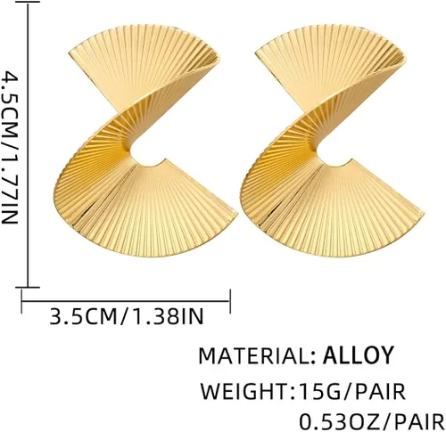 Vista 4 de Pendientes geométricos de oro Bmadge exagerados pendientes punk elegantes sectored trenzado joyería para mujeres y niñas, aleación, Sectorizado