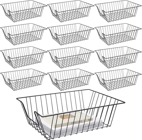 Vista 11 de Yeaqee 3 bandejas de papel de alambre apilables, organizador de escritorio de archivo, cesta de metal para escritorio, almacenamiento de cartas