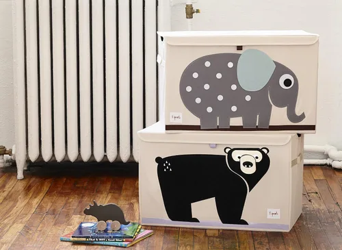 Vista 4 de Cajón de juguetes 3 Sprouts, Oso negro Lid and handles, Collapsible bin trunk or basket, Boys and girls playroom, Nursery storage, Large toy and
