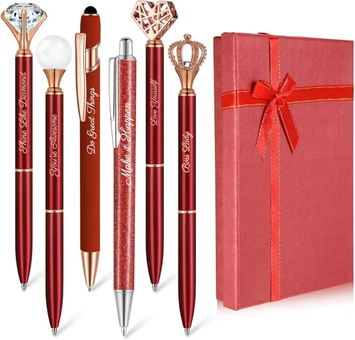 Vista 8 de Qeeenar 6 bolígrafos elegantes para mujer, bolígrafo de diamantes de cristal para diario, bonito bolígrafo con purpurina con caja, regalos Negro
