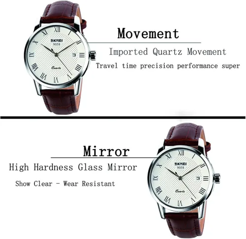 Vista 2 de SKMEI Reloj de pulsera de cuero para hombre, con números de moda, para negocios, ocio, impermeable, calendario
