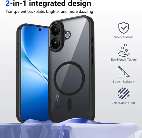 Vista 302 de Funda magnética transparente compatible con Xiaomi 17T, color negro 2 en 1 PC + TPU cubierta de teléfono a prueba de golpes, carcasa protectora