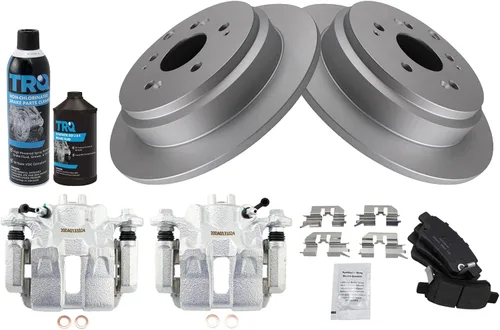 Vista 3 de TRQ Kit de pastillas de freno trasero y rotor, pinza de freno, kit químico, pastillas de freno, rotor de freno de cerámica premium recubierto G