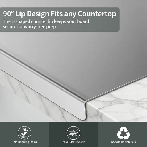 Vista 4 de Tabla de cortar de acero inoxidable para cocina, tabla de cortar de metal con mostrador de labios, apta para lavavajillas, tabla de cortar