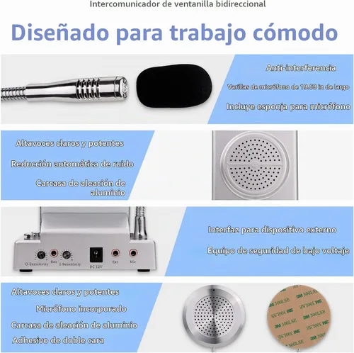 Vista 3 de DESHUN Altavoz de intercomunicación de ventana, intercomunicador de ventana de 2 vías, micrófono de intercomunicación de contador de ventana