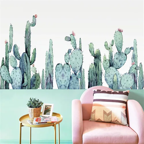 Vista 2 de Calcomanías de pared de cactus de acuarela, plantas verdes tropicales, calcomanías de pared