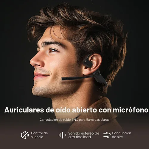 Vista 2 de CXK Auriculares de oreja abierta con micrófono, auriculares inalámbricos con cancelación de ruido AI, Bluetooth 5.3, auriculares Bluetooth