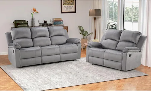Vista 15 de EBELLO Juego de sofá reclinable manual, moderno juego de muebles reclinables de microfibra para sala de estar, incluye 2 sillas reclinables y 1 sofá