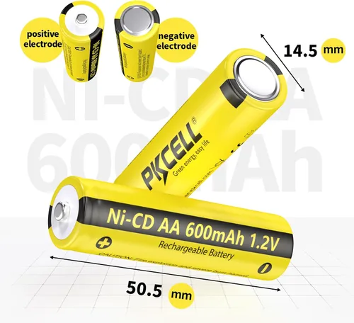 Vista 2 de PKCELL - Paquete de 4 pilas recargables AA 1.2V 600mAh NICD para luces solares