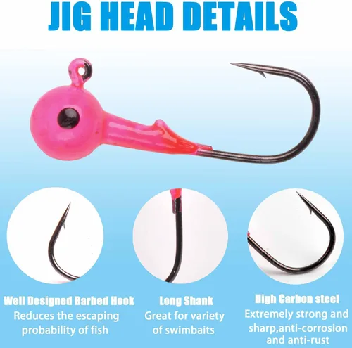 Vista 4 de 30 piezas de anzuelos de pesca con cabeza de bola redonda con ojos 3D Crappie jig señuelo pintados ganchos para lubino crappie lubino trucha agua
