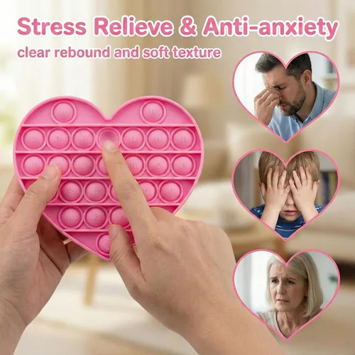Vista 6 de Juguetes sensoriales antiestrés para niñas y niños pequeños, con forma de corazón rosa, alfabeto en relieve, juguete sensorial calmante