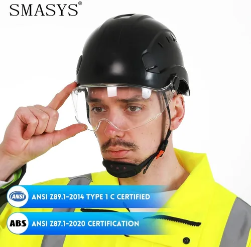 Vista 6 de SMASYS Casco de seguridad ABS ajustable con visera de suspensión de 6 puntos perfecto para construcción y escalada