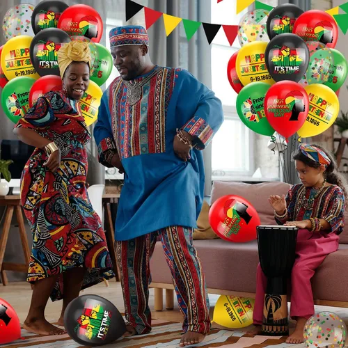Vista 5 de 50 globos de látex para decoración de fiesta patriótica negra del Día de la Libertad, globos de látex para el Día de la Independencia Afro Americana