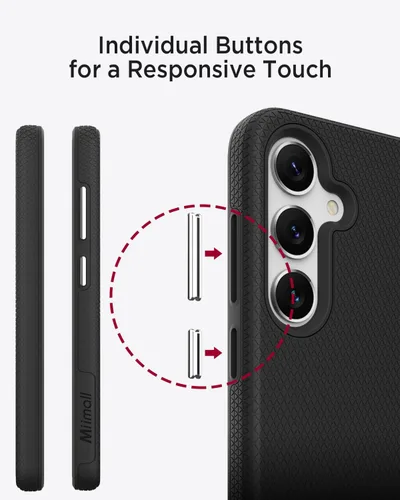 Vista 4 de Miimall Funda delgada y resistente para Samsung Galaxy S25, protección contra caídas de grado militar de 10 pies, agarre antideslizante Negro