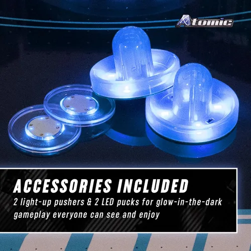 Vista 5 de Mesa de hockey arcade con aire Atomic de 90" Indiglo con luces LED - Incluye discos y empujadores con luz, gris