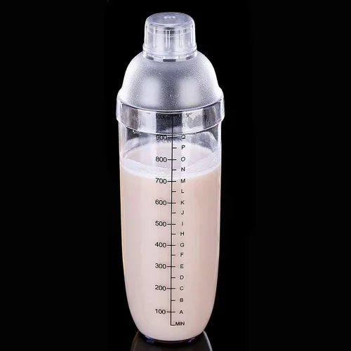 Vista 3 de Coctelera de plástico de 2 piezas, mezclador de bebidas, coctelera de té Boba, juego de herramientas de bar profesional (33 oz/1000 cc)