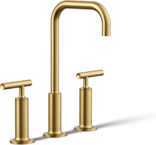 Vista 30 de KOHLER K-14408-4-AF Purist - Grifo para lavabo de baño, 3 agujeros, manijas de palanca alta generalizadas y boquilla de cuello de cisne alto, 1.2