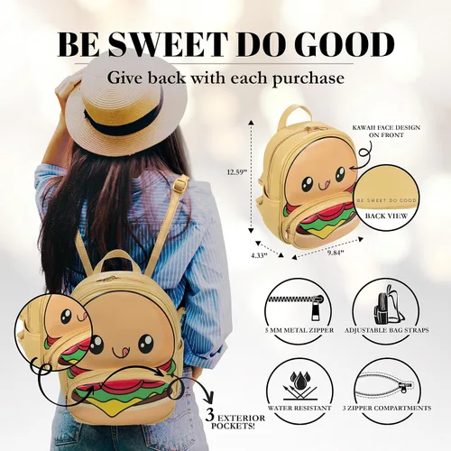 Vista 2 de Bolso tipo mochila Kawaii Burger Bolso mochila de moda para mujeres y niños Piel sintética