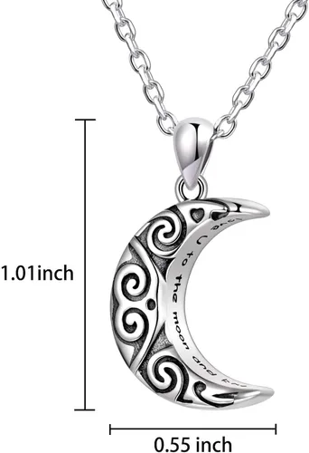 Vista 7 de JXJL Collar de urna con colgante de luna de cremación de plata de ley 925 para mujeres y niñas, medallón conmemorativo clásico de media luna celta