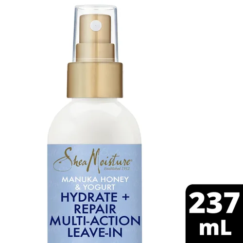 Vista 2 de Shea Moisture Hidratación de miel y yogur de manuka + reparación multiacción sin enjuague, fabricado con manteca de karité de comercio justo