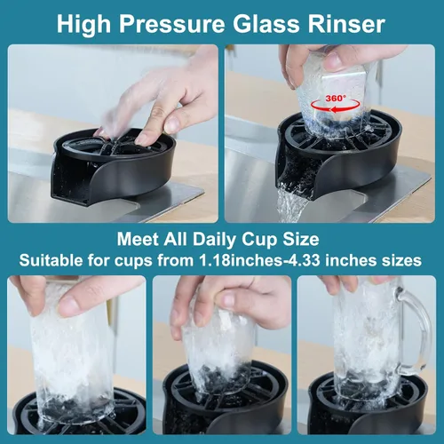 Vista 2 de Enjuagadora de vidrio para fregadero de cocina, enjuague de vidrio con rociador extraíble, grifo giratorio de alta presión de 360°, enjuague