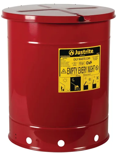 Vista 12 de Justrite Recipiente para desechos aceitosos de acero galvanizado de 10 galones, recipiente de seguridad metálico para trapos con aceite de 18 x 14