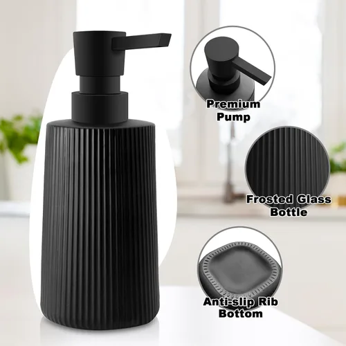Vista 3 de Dispensador de Jabón de Vidrio para Baño, Dispensador de Jabón de 250ml/8.5oz para Cocina con Bomba, Dispensador de Jabón de Mano Estilo Rayas