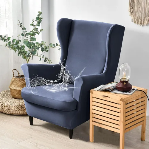 Vista 8 de Morbuy Funda impermeable para silla con respaldo de ala, fundas para silla con respaldo de ala, 2 piezas, lavables, elásticas, con brazos para sala