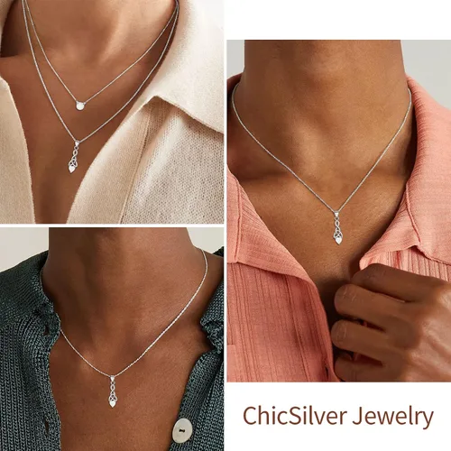 Vista 6 de ChicSilver Collar con colgante de nudo celta de plata de ley 925 con forma de corazón brillante de 18 pulgadas (con caja de regalo)