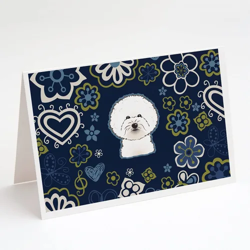 Vista 6 de Caroline's Treasures BB5095GCA7P - Tarjetas de felicitación y sobres con diseño de flores azules y sabuesos afganos, paquete de 8 tarjetas en blanco