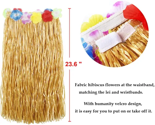 Vista 4 de Kit de 8 accesorios para disfraz de falda hula para fiesta hawaiana luau, baile
