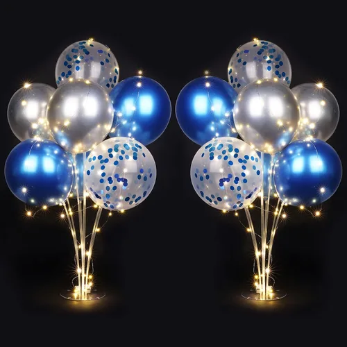 Vista 14 de Ainiv 15 globos de fiesta gruesos azules con cinta y confeti, globos metálicos de látex para baby showers, bodas, graduaciones y cumpleaños