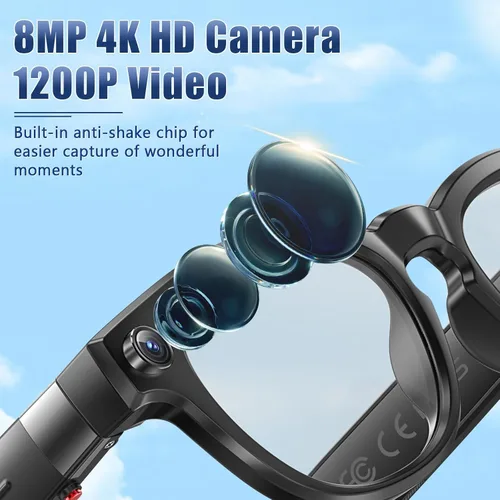 Vista 3 de Anteojos inteligentes AI mejorados con cámara de 8MP HD1080P, anteojos de video con cámara y audio - Anteojos de grabación de video con audio