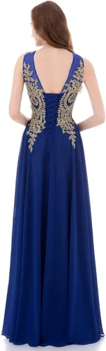 Vista 4 de Vestido de noche de gasa largo de encaje dorado Kivary para mujer